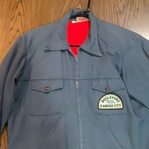 Vintage Dickies Work Jacket. Blue with Fuzzy Red Liner. Size 42 Regular.